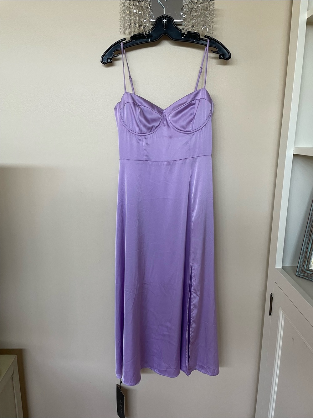 Astr Lilac Satin Slip Dress with Adjustable Spaghetti Straps